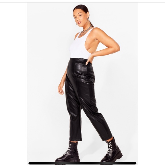 NWT Nasty Gal Faux Leather Tapered Pants - Picture 2 of 10